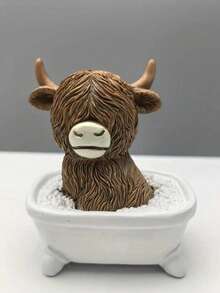 趣味浴室装饰 - 高地牛在马桶桶上读书雕像，农舍风格浴室装饰，树脂材质，可用作家庭办公室装饰或礼物，无需用电，幽默设计，丰富的纹理细节，非常适合圣诞节、感恩节、趣味生日礼物。 - 馬 - 查看 10
