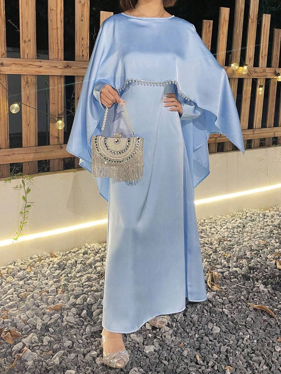 女士珍珠链休闲通勤斗篷两件套长袍