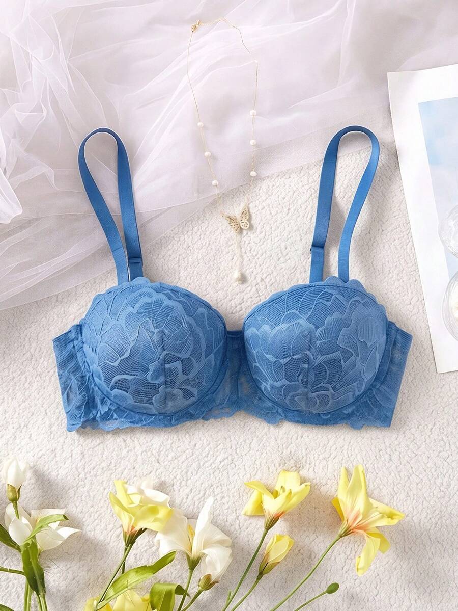 Women's Blue Lace Lift Bra - Smooth Side, Adjustable Straps, Sexy & Comfortable Lingerie - Blue - View 1