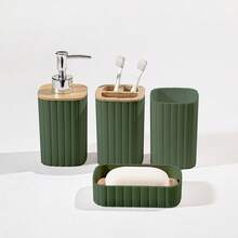 4/6pcs Luxury Wooden Bathroom Set | Housewarming Gift | Includes Toothbrush Holder, Trash Can, Soap Dispenser, Toilet Brush Holder, Soap Dish | Reusable Bathroom Accessories - Multicolor - View 15