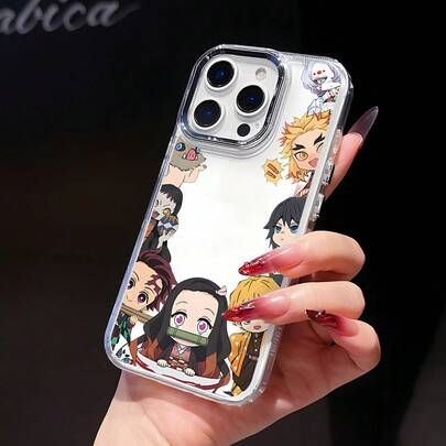 Funda para teléfono: Minimalista Popular Anime D-Demons S-Slayers N-Nezuko S Agatsuma Z-Zenitsu Funda Compatible con 17 16 16e 15 14 13 12 11 Pro X XR XS 8 Plus Botón Electroplateado Lente Carcasa Transparente Sensación Premium Creativa17,17 Pro
