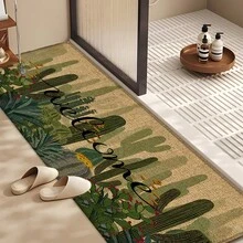 1 szt. Wystrój domu, lniany dywanik kuchenny z nadrukiem w kaktusy, dywanik, mata, mata łazienkowa, wycieraczka, prostokąt drukowany w 3D, odpowiedni do salonu, sypialni, przedpokoju, łazienki, pralni - dywan poliestrowy, wystrój domu do wewnątrz i na zewnątrz - Wielokolorowe - Zobacz 2