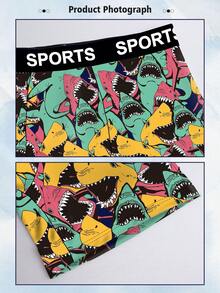 1 Pack Of Sporty Casual Men's Long-Leg Boxer Shorts, Colorful Shark Graffiti Print Shorts, Letter-Patterned Embroidery Belt, Knitted Fabric, Soft And Skin-Friendly, Breathable And Sweat-Wicking, Novelty Men's Shorts. - Multicolor - View 8
