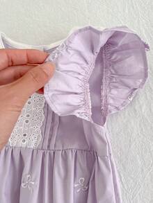 Infant Baby Girls' Lace Embroidered Butterfly Romper, Sleeveless Bodysuit, Sweet Summer Outfit - Mauve Purple - View 5