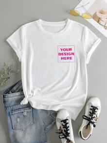 Personalisiertes Damen T-Shirt in Große Größen - Füge dein eigenes Foto hinzu (Landschaft, Logo, Paar, Familie, Selfie, Haustier Foto Weiß Sommer - Weiss - Übersicht 2