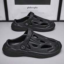 Men's Outdoor Casual Clogs Adjustable Strap Breathable Black Sandals - Black - View 1