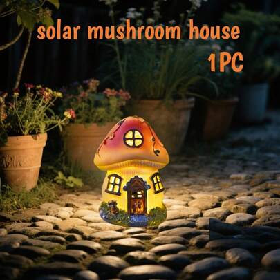 Solar Powered Mushroom House Lamp, Outdoor Decor & Garden Decoration, Emits Warm Glow, Waterproof Fairy Cottage Lighting, Suitable For Yard, Path, Patio - Magical Gift Idea
