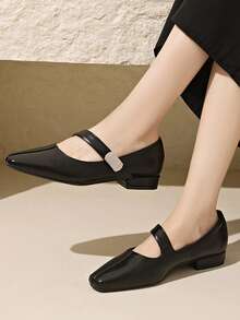 Women's Flat Comfortable Soft Bottom Versatile Square Toe Fashion Preppy School/Office Commute Slip-On Shoes, Spring/Autumn - Black - View 2
