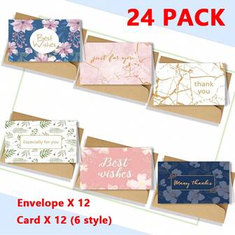 12 piezas Tarjetas de felicitación plegables con sobres (12 tarjetas + 12 sobres), 3.9x4.9 pulgadas, 6 tarjetas en blanco surtidas con diseños florales y sobres, adecuadas para baby shower, tarjetas de agradecimiento de boda, tarjetas en blanco para adultos y niños, adecuadas para todas las ocasiones, papelería navideña, saludos de temporada, diseños divertidos, cartulina de alta calidad, sobres incluidos