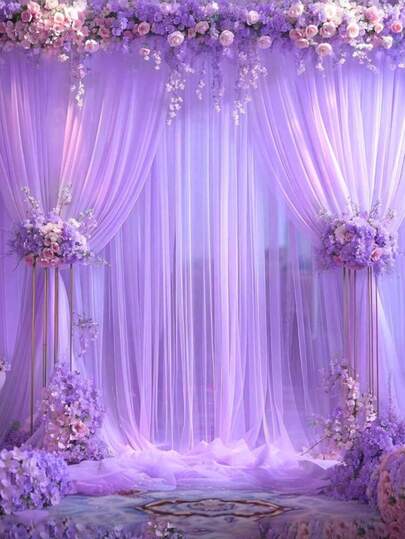 1pc/2pcs/4pcs Purple Tulle Organza Backdrop Curtain, Sheer Fabric For Birthday Party, Engagement, Wedding Ceremony Decoration, Home Decor, Wedding Party Supplies, Stage Garden Beach Party Arch Garland, Photo Booth Backdrop, Indoor Outdoor Patio