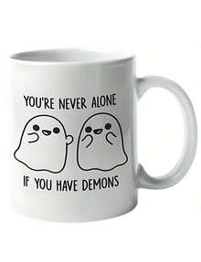Tazas divertidas con frases ingeniosas y humor negro: Nunca estás solo cuando tienes demonios. Taza de 325 ml (11 oz). Regalo ideal para cumpleaños o intercambio de regalos. Es una taza de agua personalizada y original, perfecta para hombres y mujere - Blanco - Ver 1