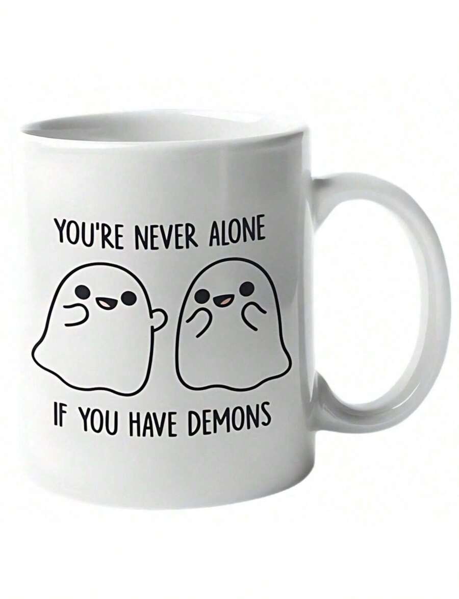 Tazas divertidas con frases ingeniosas y humor negro: Nunca estás solo cuando tienes demonios. Taza de 325 ml (11 oz). Regalo ideal para cumpleaños o intercambio de regalos. Es una taza de agua personalizada y original, perfecta para hombres y mujere - Blanco - Ver 1
