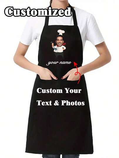 1pc Customized Cooking Apron With Personalized Text And Photo Printing, Ideal Gift For Anniversary, Chefs, Mothers, Fathers, Husbands, Wives, Girlfriends, Boyfriends, Weddings (Men/Women)