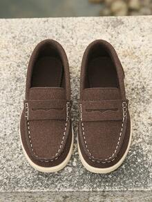 1 Pair Casual Slip-On Loafers, Suitable For Daily Wear, Slightly Small Size, Breathable Non-Slip Flat Shoes For Children, Spring/Autumn - Brown - View 6