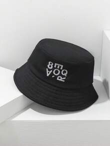 1顶女士字母数字刺绣休闲渔夫帽，适合所有季节