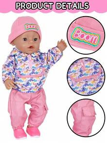 18-Inch Doll Clothes Set: Colorful Hooded Jacket + Cartoon T-Shirt + Silver Pants, And Cartoon Hooded Top + Pink Pants + Hat (Doll Not Included), Great Gift For Doll Holidays - Multicolor - View 8