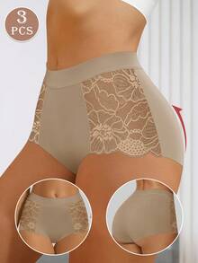 MIOTAN 3条装女士中/高腰蕾丝内裤，自然塑形，透气柔软轻盈，日常穿着 - 彩色 - 查看 4