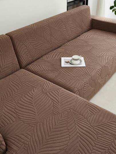 1 pieza Funda de sofá con textura de hoja marrón sólida, funda elástica gruesa, adecuada para sofá de 1/2/3/4 plazas en forma de L, decoración de sala de estar, dormitorio, habitación de hotel