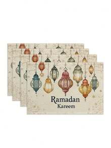 14/6/8/10件装斋月灯笼和星星图案餐垫，可机洗，耐热，高品质易清洁，可用于餐桌装饰、节日派对布置、桌面保护，也可作为礼物。 - 彩色 - 查看 9