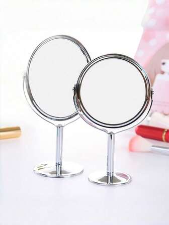 Miroir de maquillage de bureau, miroir de vanité circulaire pour bureau, miroir cosmétique de table, miroir cosmétique de table à double face haute définition, miroir de toilette rotatif grossissant en acier inoxydable portable, miroir de maquillage pour chambre à coucher, coiffeuse ou plan de travail de vanité
