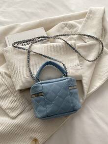 Lightweight Mini Chain Bag Quilted Handbag Bucket Bag Suitable For Young Girls, College Students And Office Workers - Dusty Blue - View 10