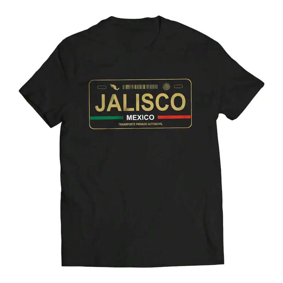 Jalisco Mexico License Plate T-Shirt - Playera con Placa de Carro Men's Graphic T-Shirt - Blanco y negro(no personalizable) - Ver 1