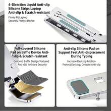 حامل كمبيوتر محمول محمول، قابل للتعديل متعدد الزوايا من سبيكة الألومنيوم قابل للطي، تصحيح وضعية الجلوس الإرجونومية، ضبط ارتفاع على 6 مستويات، يقلل من إرهاق الرقبة، يحسن الراحة في العمل، مكتب فعال ومريح، خفيف الوزن