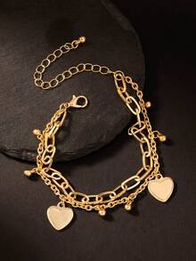 Exaggerated Hip-Hop Style Heart Double Layer Bracelet, Personalized Bracelet, Ideal Valentine's Day Gift - one-size - View 4