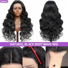 34 Inch Brazilian Virgin Hair Lace Front Wig,Natural Black Color, 200% Density, Natural Hairline, No Glue Needed, Mixed Human Blended Hair, 13x4, 5x5, 13x6 HD Lace Front Wig, Pre-Plucked Hairline With Baby Hair, Wavy Curly Mixed Wig, For Women - Natural & Black - View 3