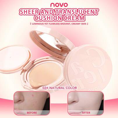 NOVO Kem che khuyết điểm dạng cushion trong suốt, lâu trôi, kiểm soát dầu, mịn màng và dễ tán, lớp nền căng bóng, thích hợp cho tiệc tùng, tốt nghiệp, sinh nhật, ngày lễ, mọi mùa, phong cách Y2K, thương hiệu mỹ phẩm dành cho nữ, quà tặng lễ hội, quà kỷ niệm