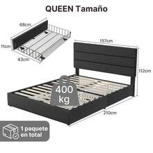 Base Cama Tapizado Con 4 Cajones Queen Size 210*157*112cm Gris Oscuro - Gris Oscuro - Ver 10