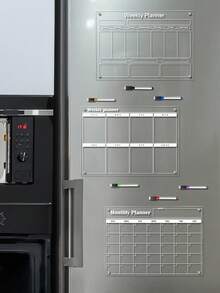 一套亚克力磁性冰箱贴日历，透明白板配6支马克笔，可作月/周计划表、冰箱收纳整理架和便签本