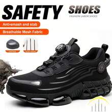 Multi Functional Black Work Shoes - Black New Rotating Button Safety Shoes,Comfortable Breathable Steel Toe Safety Shoes,Black New Safety Boots For Men Women,Fashi Black Sneakers Anti-Smash Construction Working Boots ,Outdoor Hiking Safety Air Cushion Work Shoes,Safety Industrial Puncture-Proof Anti-Smash Lightweight Work Sneakers,Indestructible Construction Working Boots ,Anti-Puncture Black Steel Toe Safety Shoes ,Men's Steel Toe Safety Shoes Work Shoes For Men - Breathable, Non-Slip, Puncture-Resistant Work Shoes Steel Toe Shoes Are Important Personal Protective Equipment For Many Industries,For All Seasons, Fashionable Safety Shoes Suitable For Construction Sites Under Harsh Working Conditions, Carpenters , Work, Hiking Suitable, Warehouses, Factories, Work And Outdoor Exploration Car Repairs And Outdoor Workers And Trainers  For Many Industries. - màu đen - Xem 1