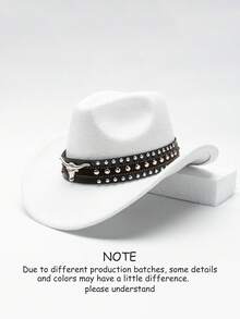 1pc Unisex Retro Western Cowboy Hat With Horn Pattern, Suitable For Casual Wear And Western Cowboy Party - Three-row Rivet Cowboy Hat - View 7