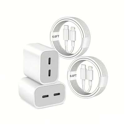 20W USB-C双口快充墙充，PD快充墙充，USB-C转Lightning数据线，200厘米/6.6英尺，高效数据传输及快充线，兼容 14 Pro Max/14 Pro/14/13 Pro Max/13 Pro/13/12/11/XS/X/XS Max系列，快充适配器，旅行、办公、宿舍、居家使用，情人节礼物