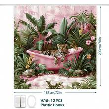 72 英寸 X 72 英寸原创设计粉色浴缸豹纹防水浴帘，带 12 个挂钩，家居浴室装饰秋季装饰浴室配件，返校季