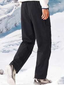 CAMEL CROWN 男士徒步裤，户外抓绒内衬防风防水防静电休闲运动裤，适合秋冬季 - 幻影黑 - 查看 7