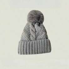 Warm Fur Pompom Thick Plush Cap Beanies Solid Ladies Versatile Ski Snow Skullies Beanies Velvet Hat Winter Twist Knitting Hats - Xám - Xem 8