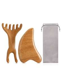 1/2pcs/Set Natural Sandalwood Face Massage Comb, Facial Beauty Tool, Gua Sha Board Set, Suitable For Head, Face, Body Meridian Massage - Brown - View 13