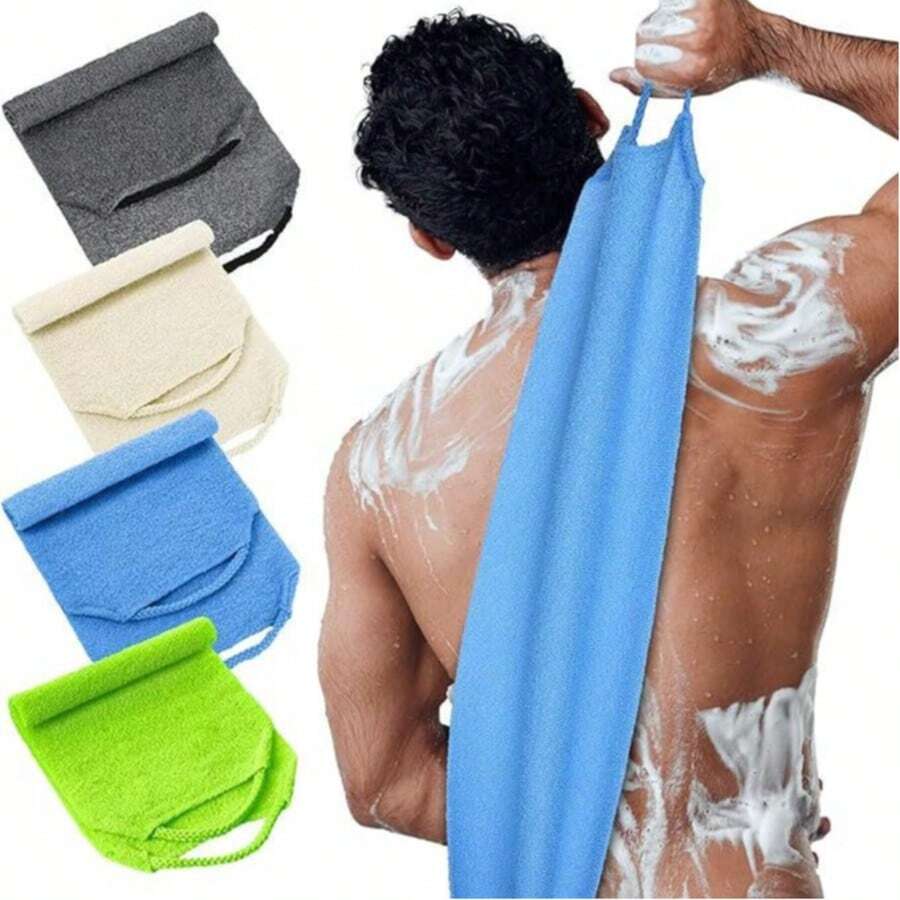 1pc Men's Exfoliating Bath Towel, Long Strap Loofah Scrubber, Nylon Back Scrubber, Elastic Drawstring Nylon Thick Back Scrubber For Exfoliating, Unisex Bath Towel - Multicolor - View 1