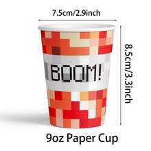 10/20/40个装 9盎司 TNT像素纸杯 马赛克像素生日派对纸杯 红色方块纸杯 电子游戏主题生日派对餐具 像素主题纸杯 适用于电子游戏玩家派对装饰用品 - 紅色 - 查看 6