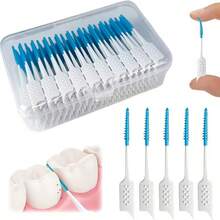 柔软牙间刷，蓝色刷毛，牙线清洁器，适用于牙套和正畸矫治器，不含甲醛，原味 - 含收纳盒