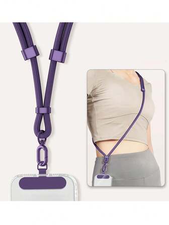 Cordón ajustable antirrobo para teléfono, correa larga diagonal, nuevo accesorio de muñequera para teléfono inteligente, cadena de teléfono trenzada de poliéster antióxido y antideslizante, decoración de teléfono de alta gama, morado/negro, colgante de metal resistente y duradero, libera las manos para deportes al aire libre, correr, llevar al bebé, regalo de cumpleaños para familiares y amigos