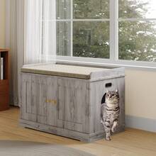 Cat Litter Box Enclosure For Two Cats, Furniture With Double Bed, Concealed Double Cat Litter Box Enclosure, Cabinet With Scratching Board, - Xám - Xem 10