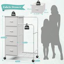 EnHomee Sturdy Drawers Dresser With 2-Tier Hanging Storage Cabinet And 4 Fabric Drawers, Space-Saving Organizer For Child's Room, Bedroom, Or Bathroom, White - 白色 - 查看 6