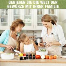 Soontrans-Lokale Gewürzdosen quadratisch 120 ml Gewürzdosen-Set mit 12 Stück, Holzdeckel mit Gewürzetiketten, Streueinsatz + weißer Kreidestift zum Beschriften, Silikon-Trichter + Reinigungsbürste