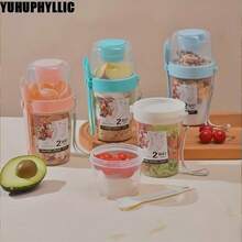 1 Piece Portable Salad Cup, Double Layer Oatmeal Cup, Breakfast Cup (With Lid And Spoon) For Office, Home Outdoor, Picnic, Camping, Work, School - Multicolor - View 4