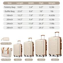6-Piece Luggage Set With Duffel Bags, Expandable Hard-Shell Suitcases With Spinner Wheels And TSA Lock, Cream Color - 奶油色+棕色 - 查看 9