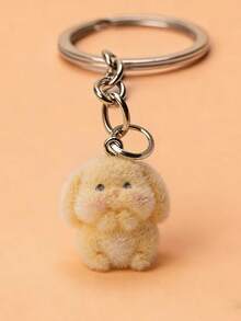 3pcs Cute Cartoon Rabbit Flocked Keychains, Adorable Detailed Cartoon Animal Couple Bag/Phone/Key Pendant, Fashionable Lovely Small Gift - Multicolor - View 5