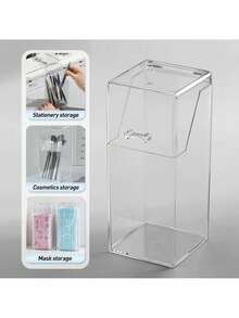 1pc Acrylic Transparent Desktop Storage Box With Lid, Suitable For Office, Home, Vanity - Can Store Makeup Brushes, Pens, Jewelry, Stationery, Classroom Storage Box, Great Gift For Graduation, Teacher's Day, Back To School